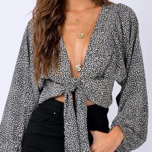 Princess Polly Women’s Mood Wrap Tie Euro Summer Cheetah Animal Print Blouse